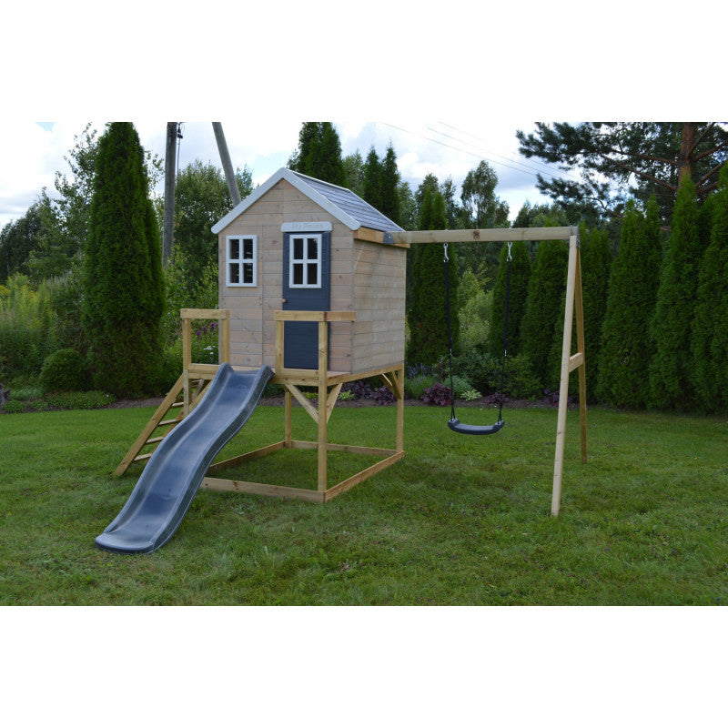 Casuta de gradina Grey Lodge cu platforma, tobogan si leagan (M24G), Wendi Toys